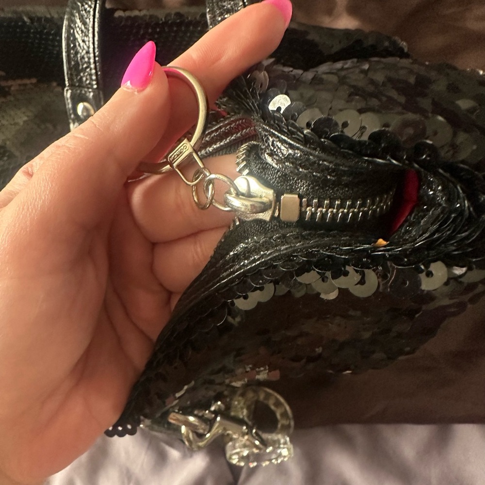 Coach Black Sequin Shoulder Bag with Charm - Picture 6 of 10
